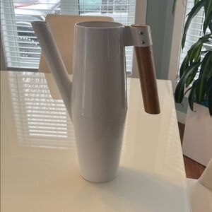 Modern White Watering Can with Wooden Handle